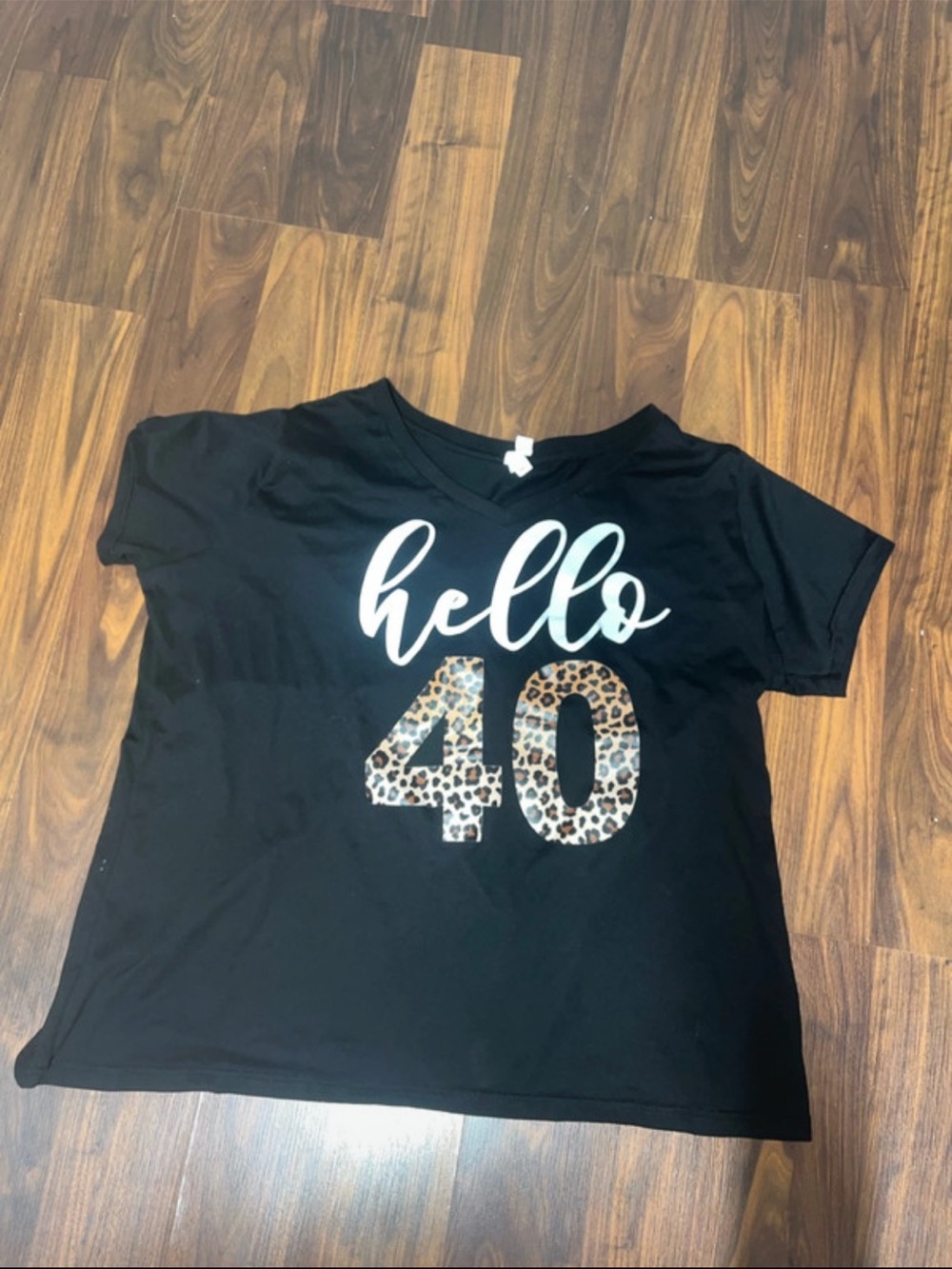 Hello 40 Leopard Print Graphic Tee - Black
